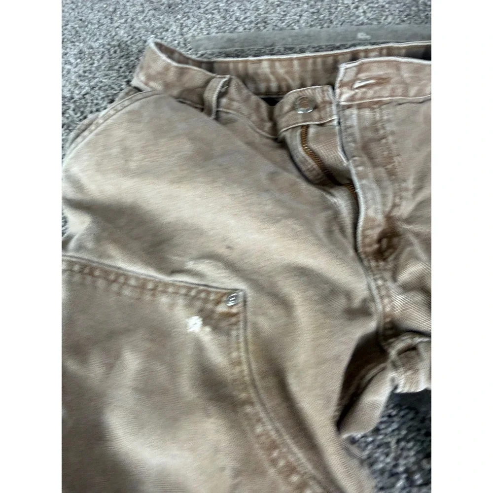 Carhartt Double Knee Work Pants Tan Canvas Distressed Mens 32x29 B01 BRN